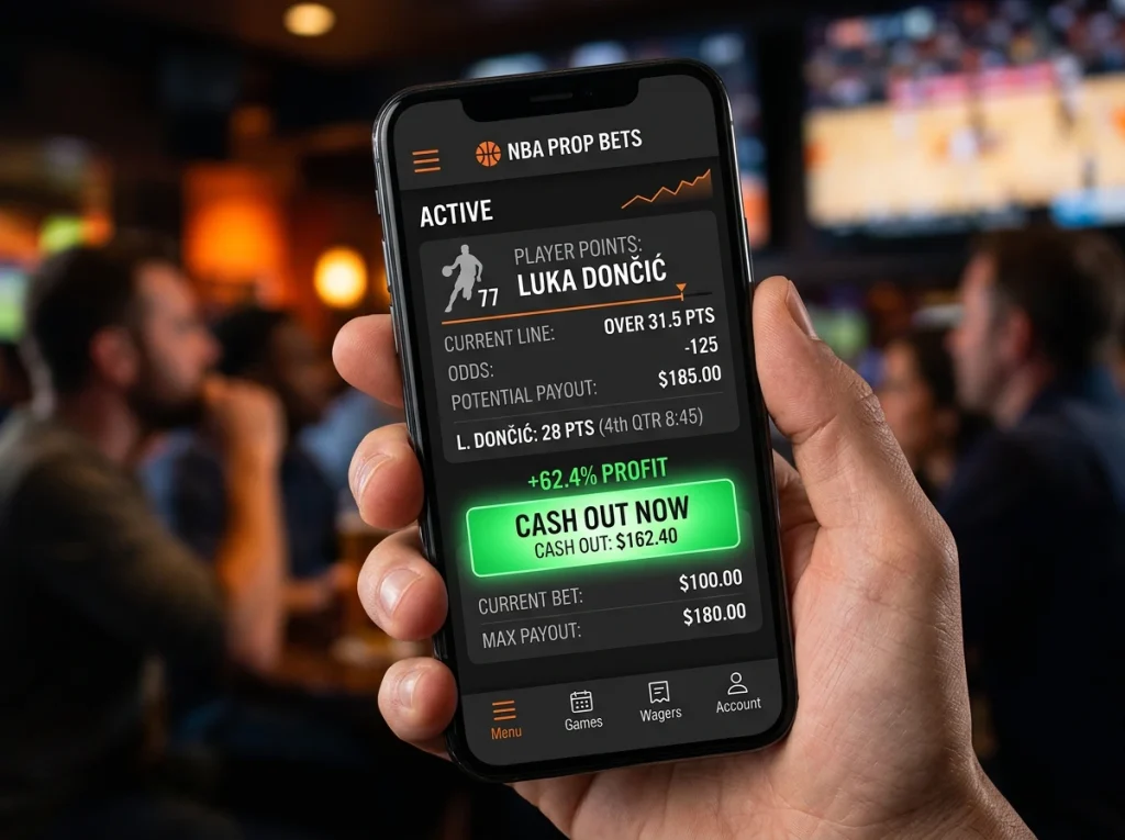 NBA prop betting cash out decision diagram showing when to take early profit